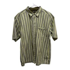 REI Men's Casual Button Down Shirt with Green and Brown Stripes Size XL